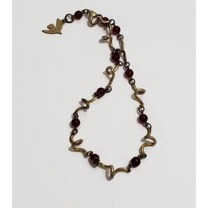 Vintage Cecile Jeanne Paris Matte Gold Tone Red Glass Bead Modernist Necklace